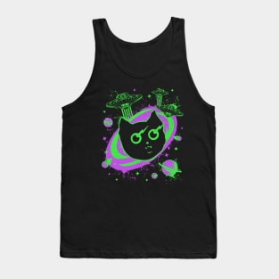 Galaxy Cat UFO Funny Cat With Laser Eyes Tank Top